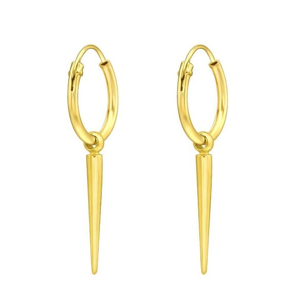 24K Gold Hoop Spike Earrings - Picture 1 of 5